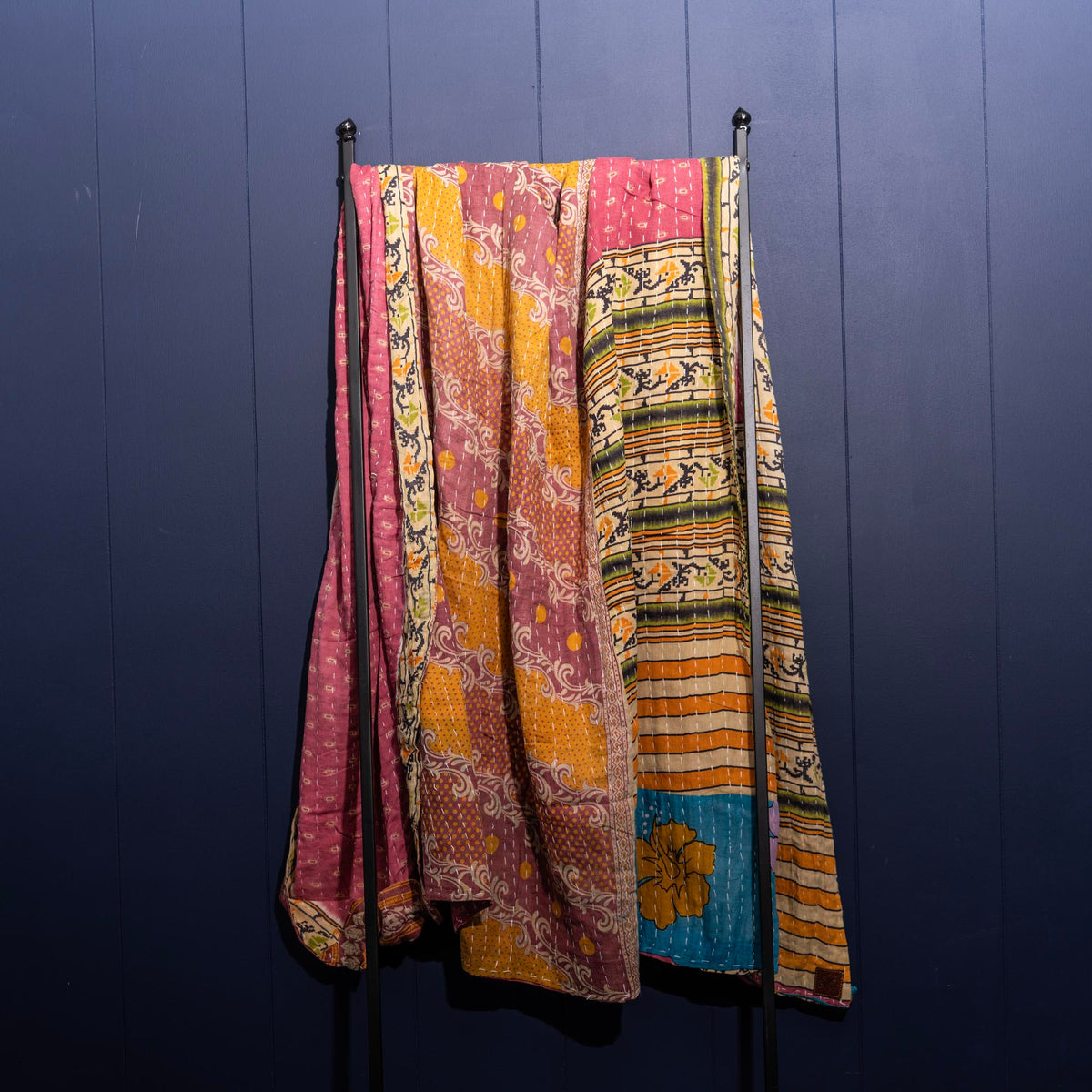 Kantha India Blanket One-of-a-Kind Handcrafted Quilted Pattern Throw – No. K-00654