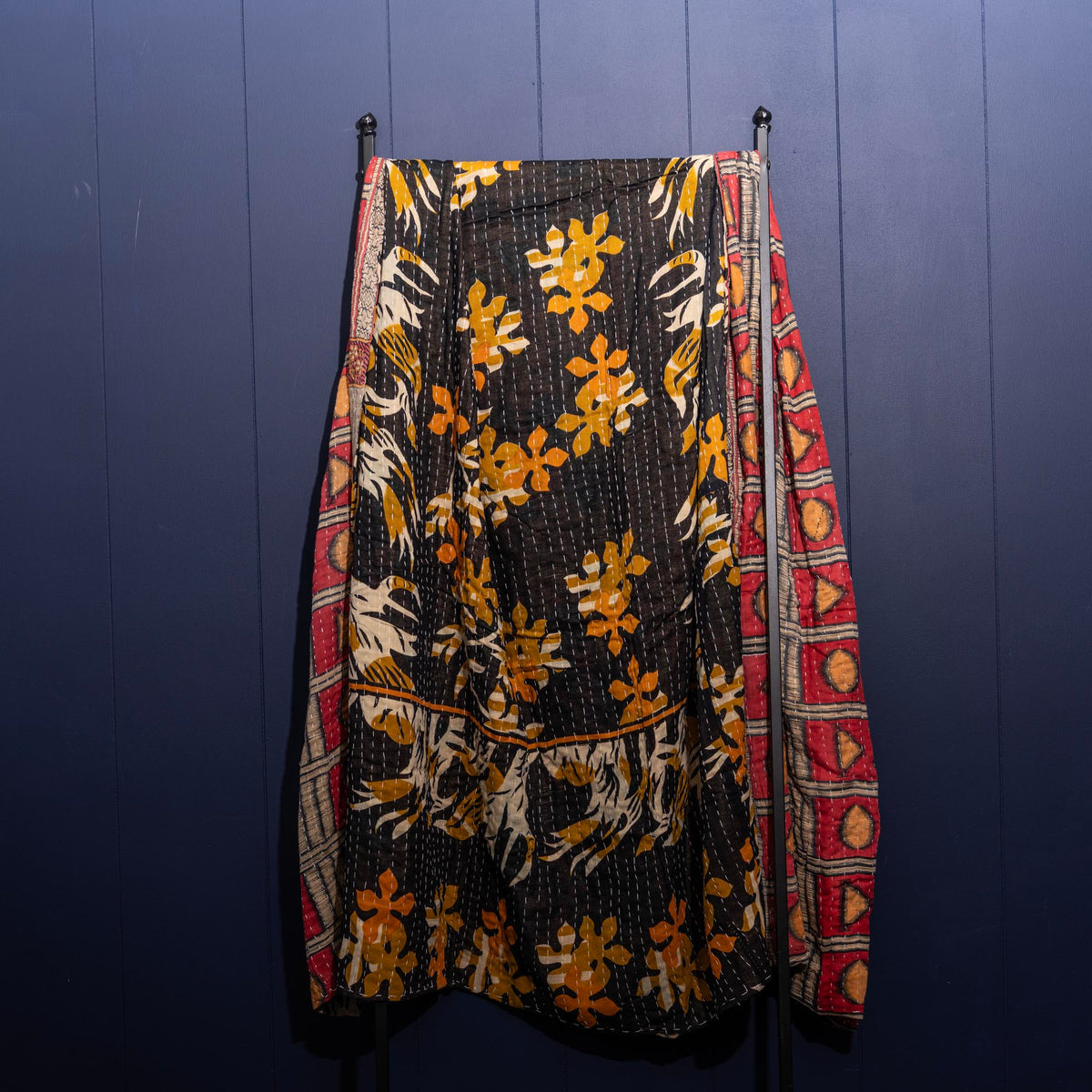 Kantha India Blanket One-of-a-Kind Handcrafted Quilted Pattern Throw – No. K-00660