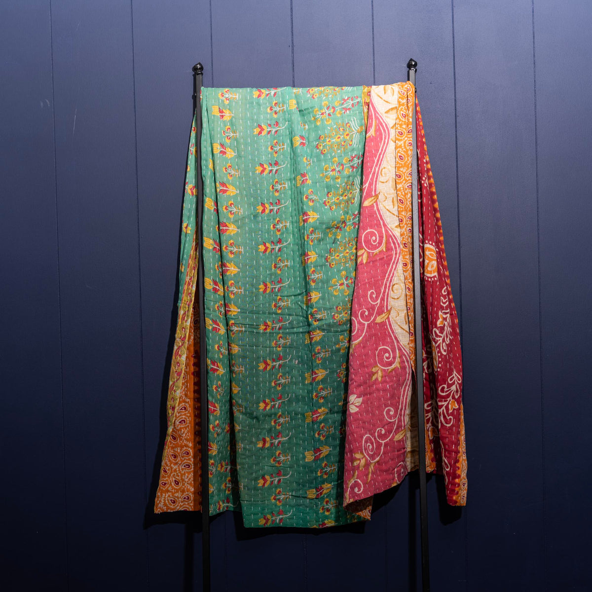 Kantha India Blanket One-of-a-Kind Handcrafted Quilted Pattern Throw – No. K-00664