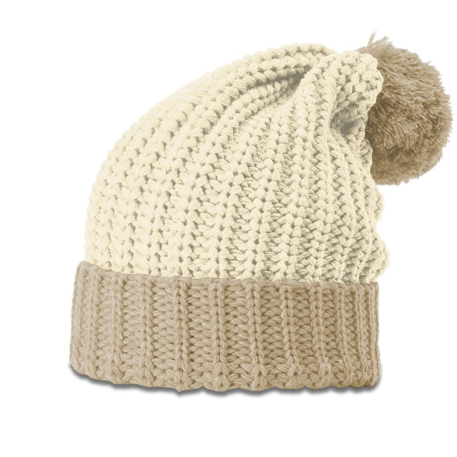 Chunk Cable Cuff Custom Leather Patch Richardson Beanie with Pom