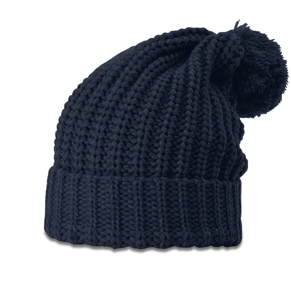 Chunk Cable Cuff Custom Leather Patch Richardson Beanie with Pom