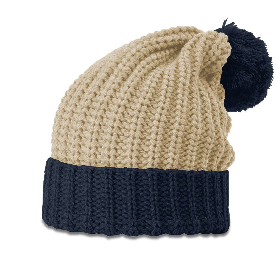 Chunk Cable Cuff Custom Leather Patch Richardson Beanie with Pom