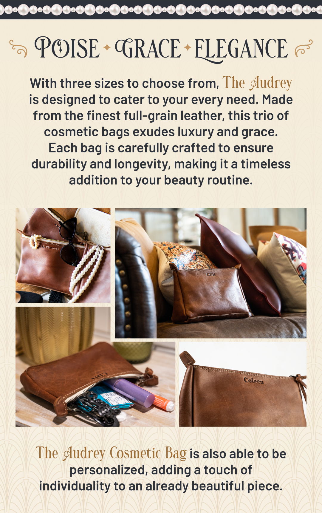 The Audrey Fine Leather Makeup Bag - Holtz Leather