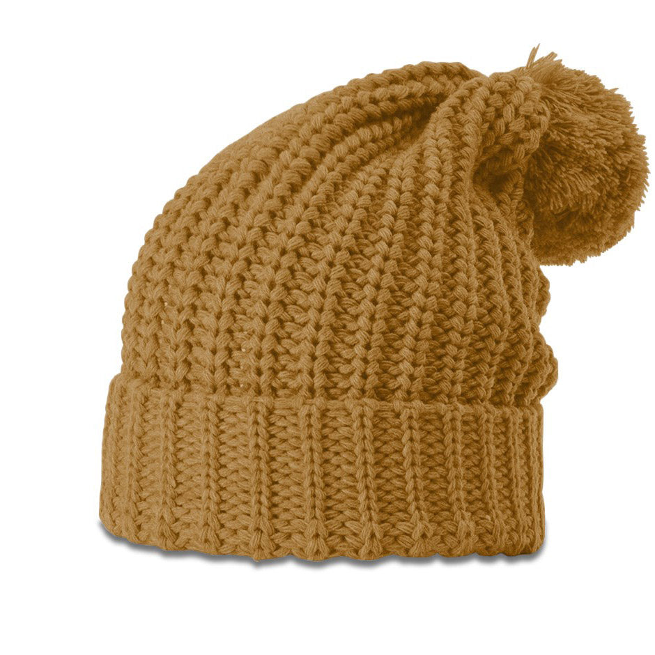 Chunk Cable Cuff Custom Leather Patch Richardson Beanie with Pom