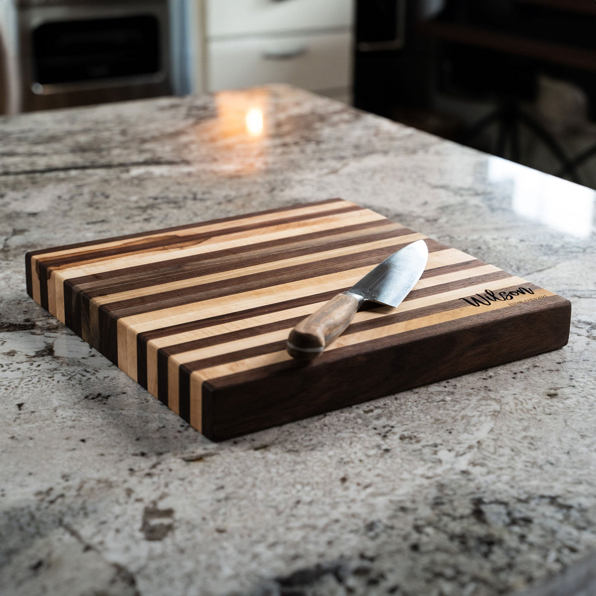 American Maple & Walnut Wood Striped Butcher Block Cutting Board - Holtz Leather