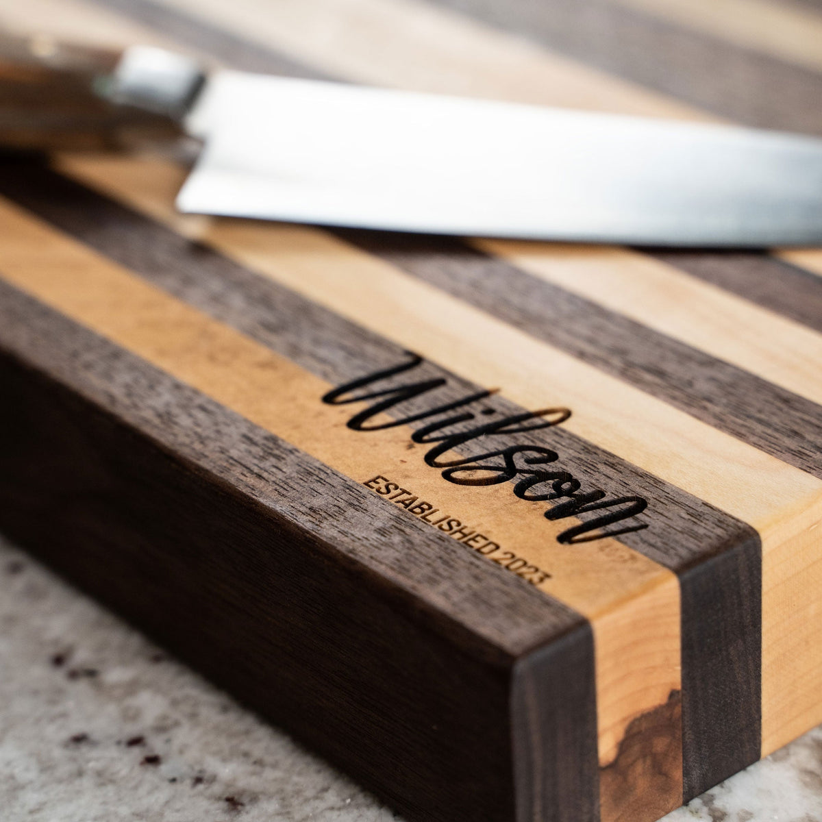 American Maple & Walnut Wood Striped Butcher Block Cutting Board - Holtz Leather