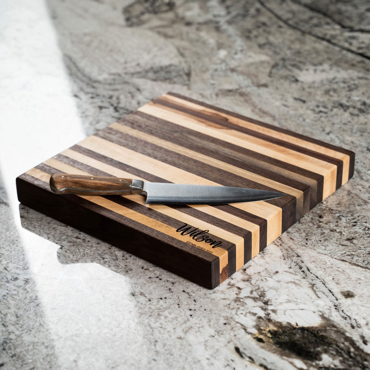 American Maple & Walnut Wood Striped Butcher Block Cutting Board - Holtz Leather