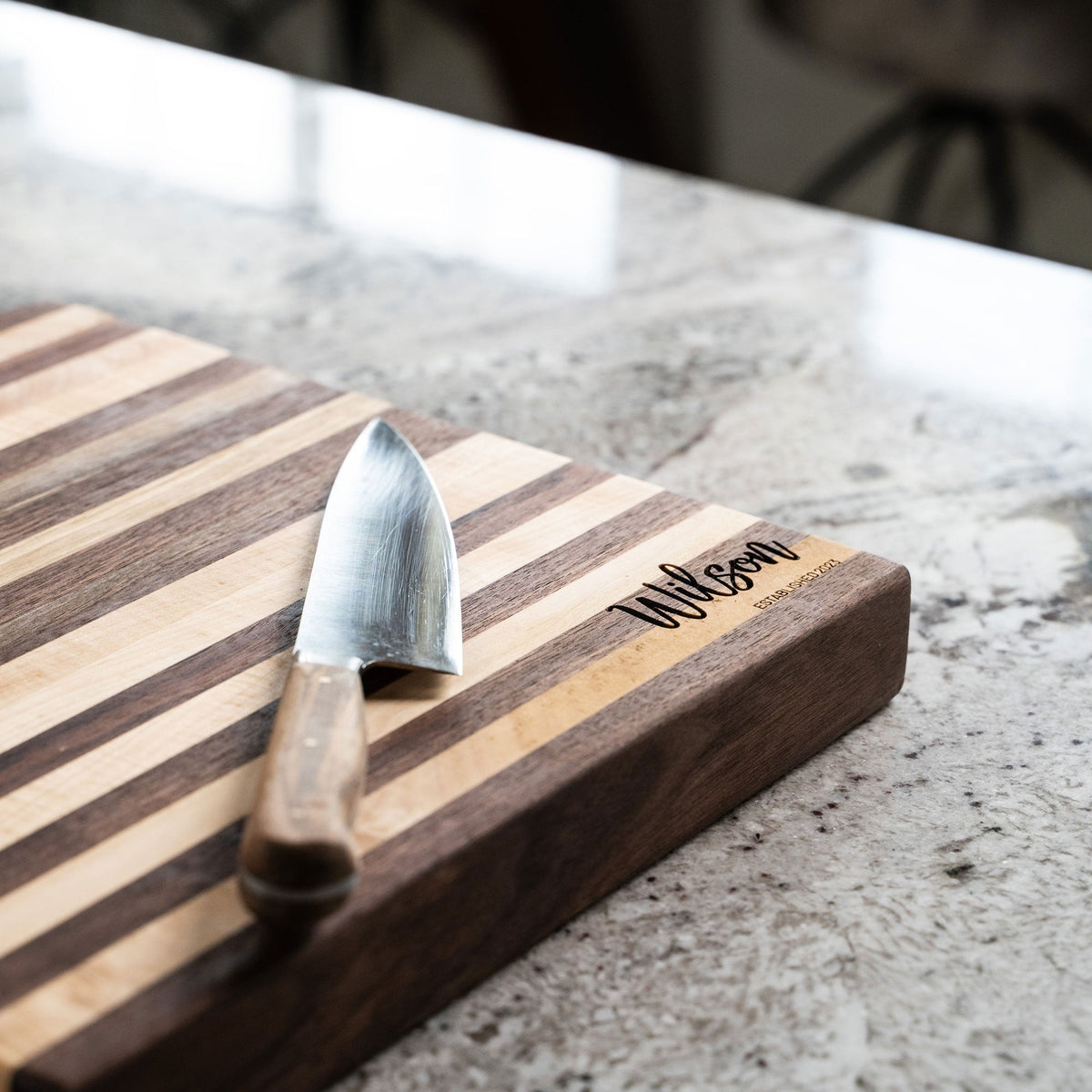 American Maple & Walnut Wood Striped Butcher Block Cutting Board - Holtz Leather