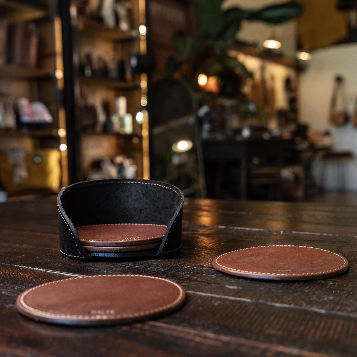 Coaster Holder – Fine Leather Holder in Round or Square - Holtz Leather