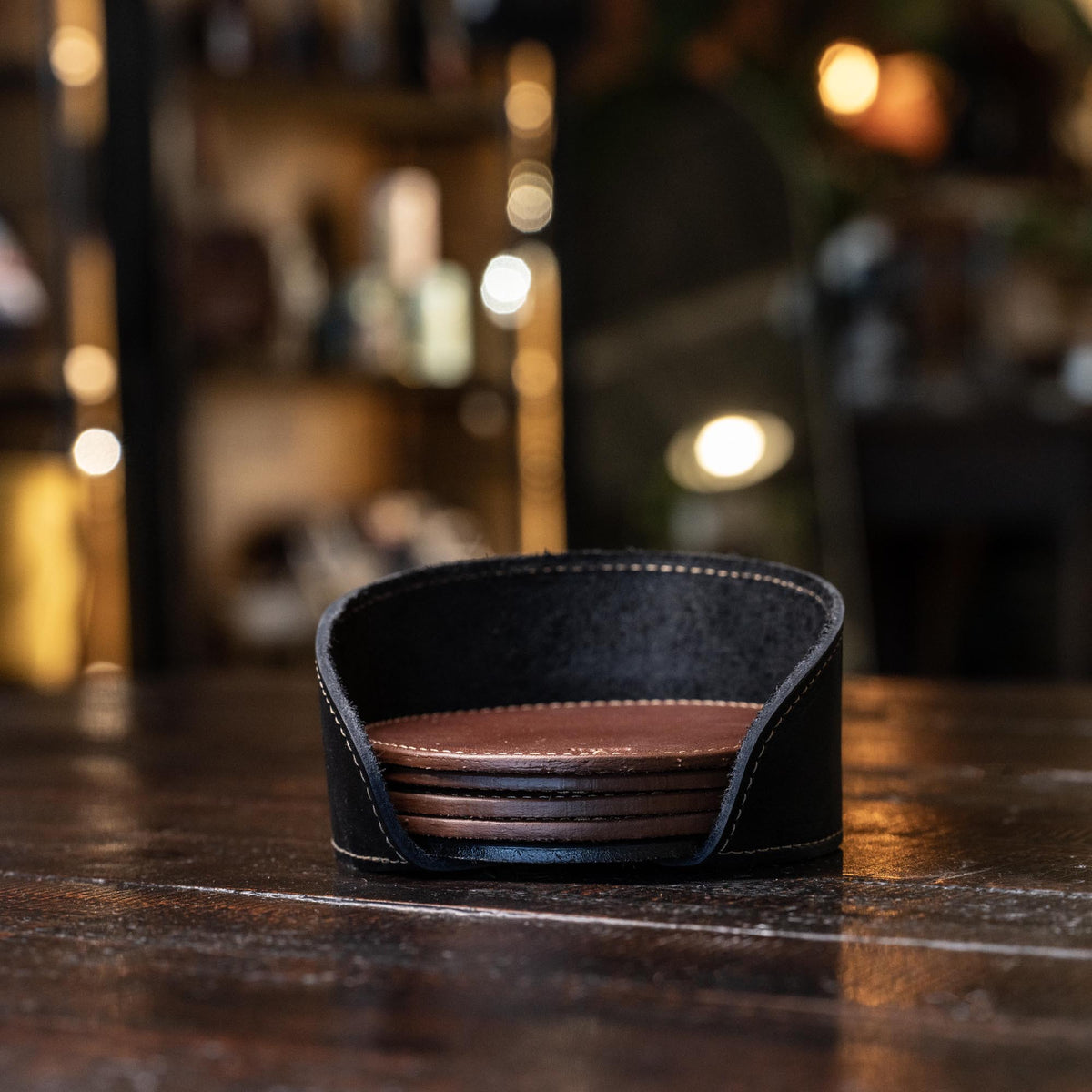 Coaster Holder – Fine Leather Holder in Round or Square - Holtz Leather