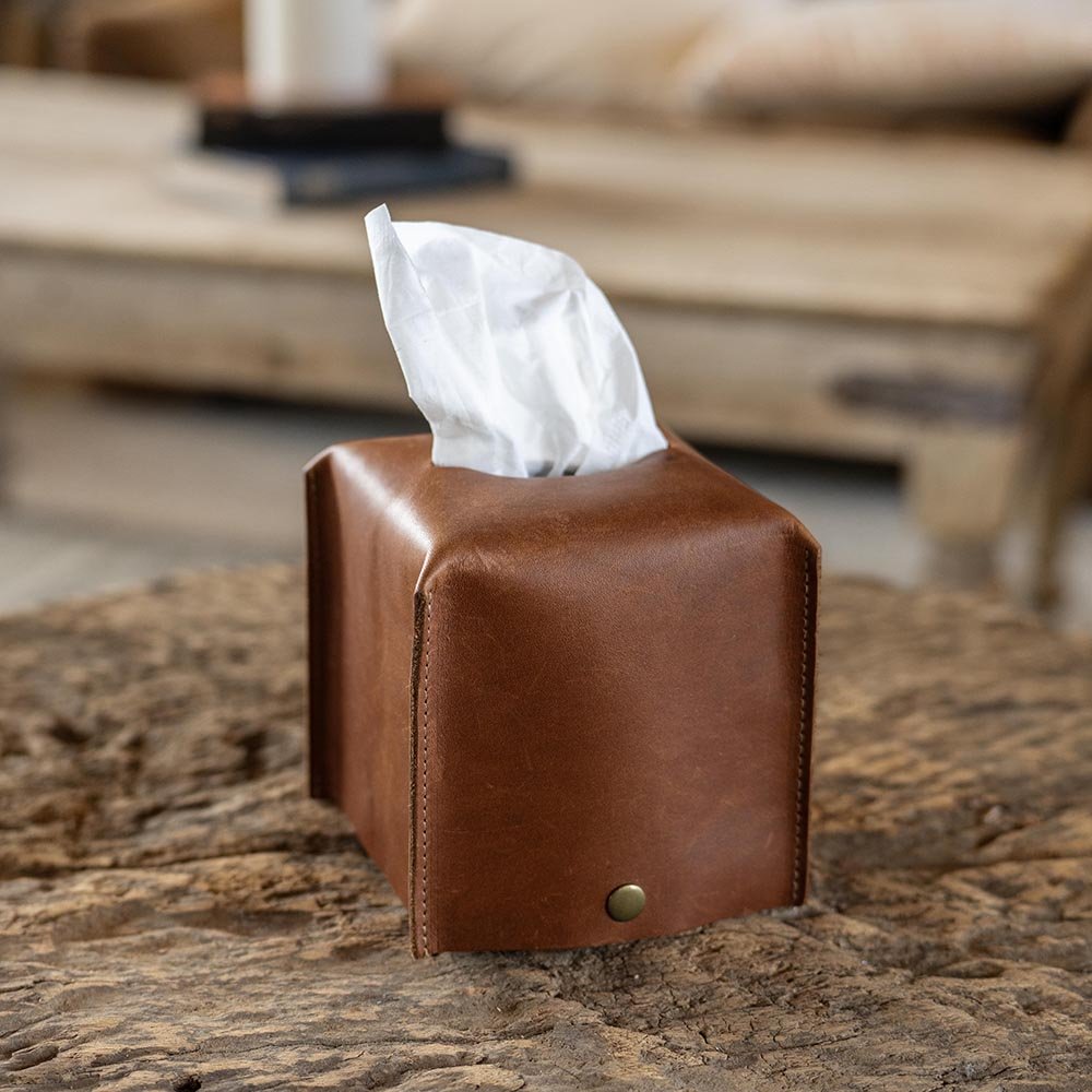 Fine Leather Tissue Box Cover - Holtz Leather