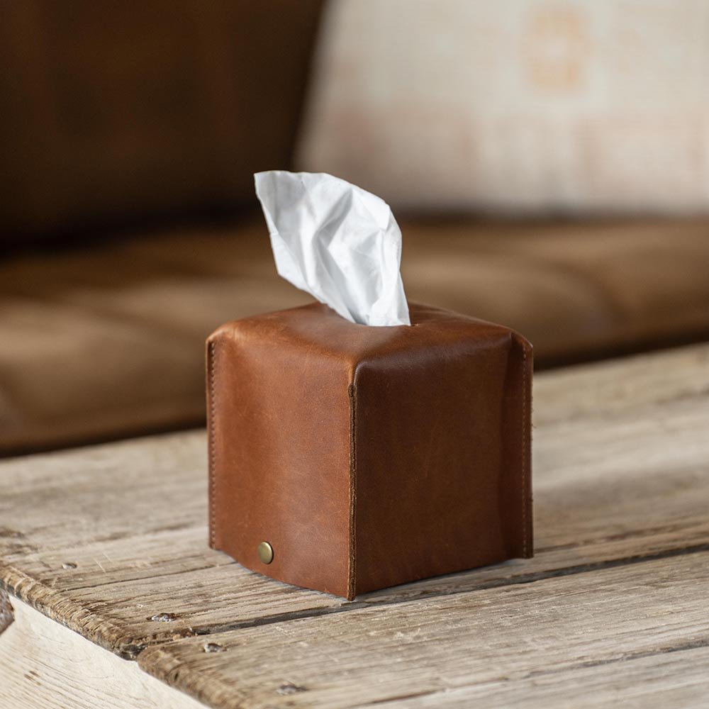Fine Leather Tissue Box Cover - Holtz Leather
