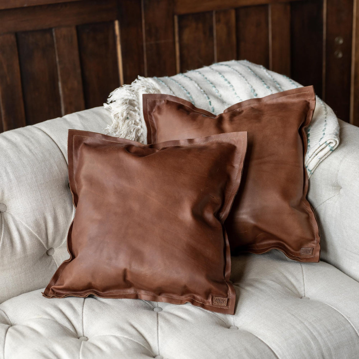 Full Grain Tumbled Leather Decor Throw Pillow - Holtz Leather