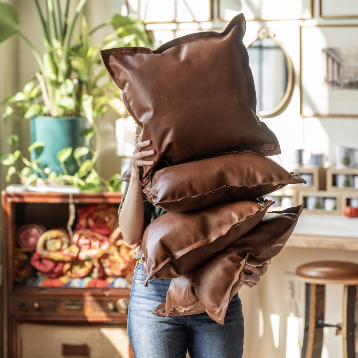 Full Grain Tumbled Leather Decor Throw Pillow - Holtz Leather