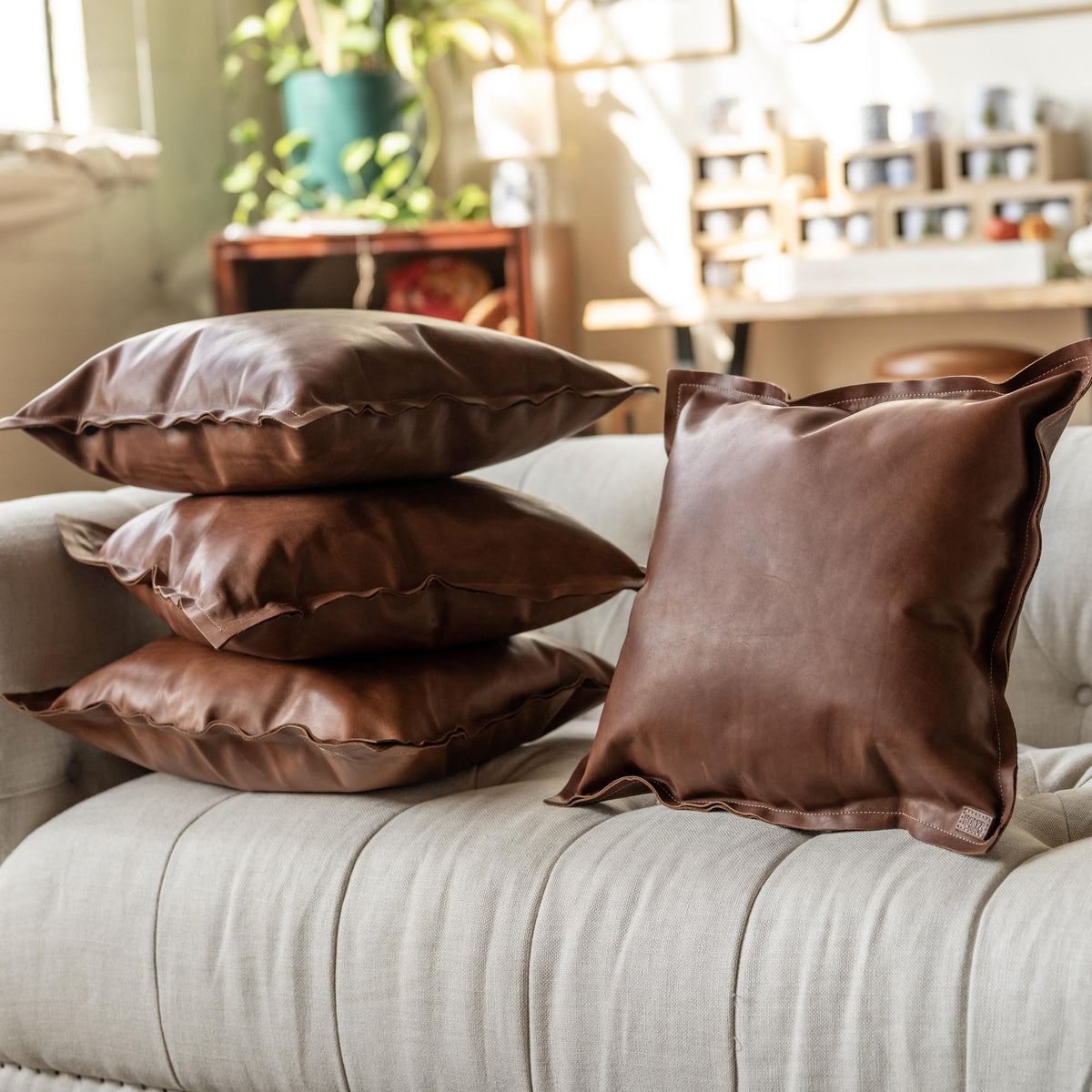 Full Grain Tumbled Leather Decor Throw Pillow - Holtz Leather