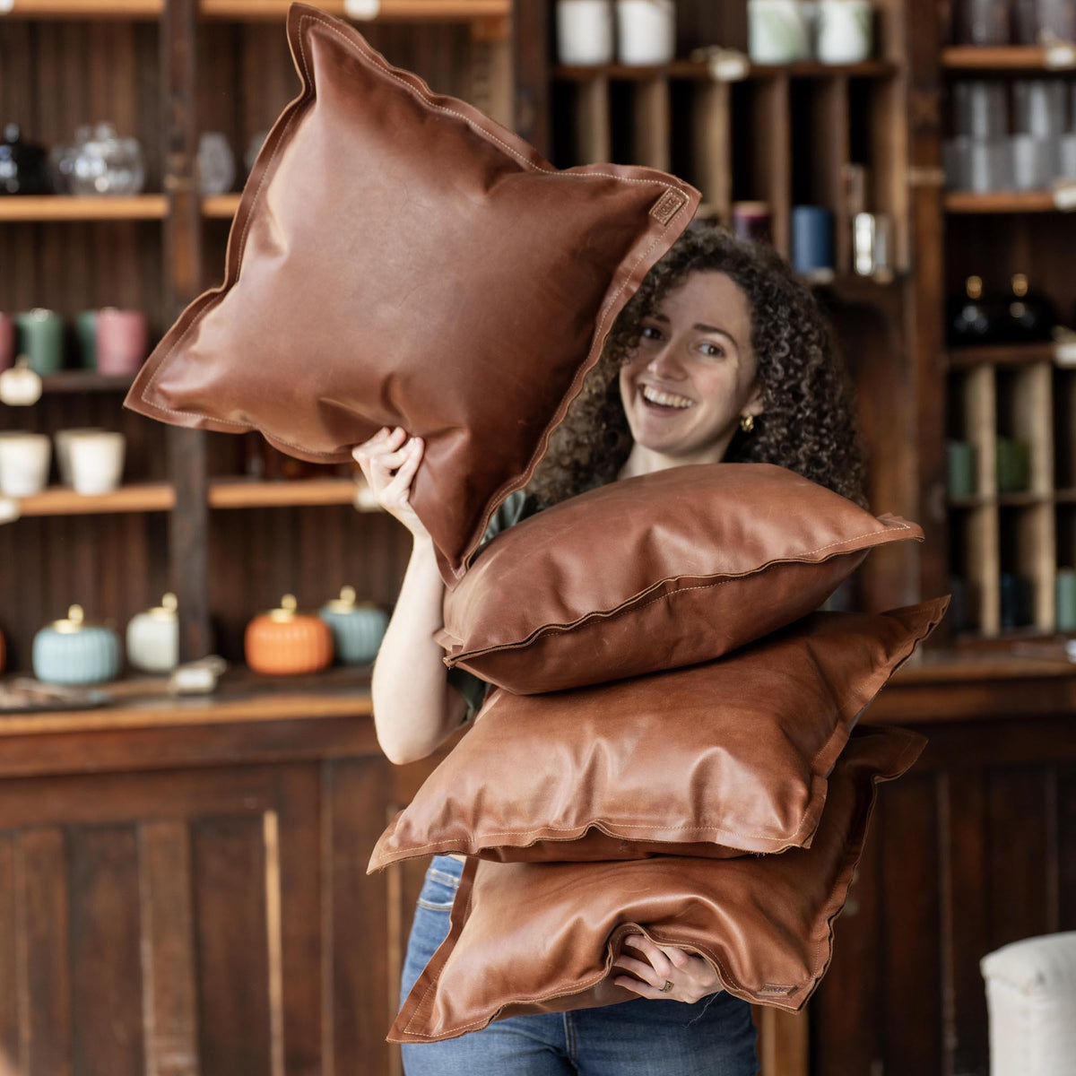 Full Grain Tumbled Leather Decor Throw Pillow - Holtz Leather