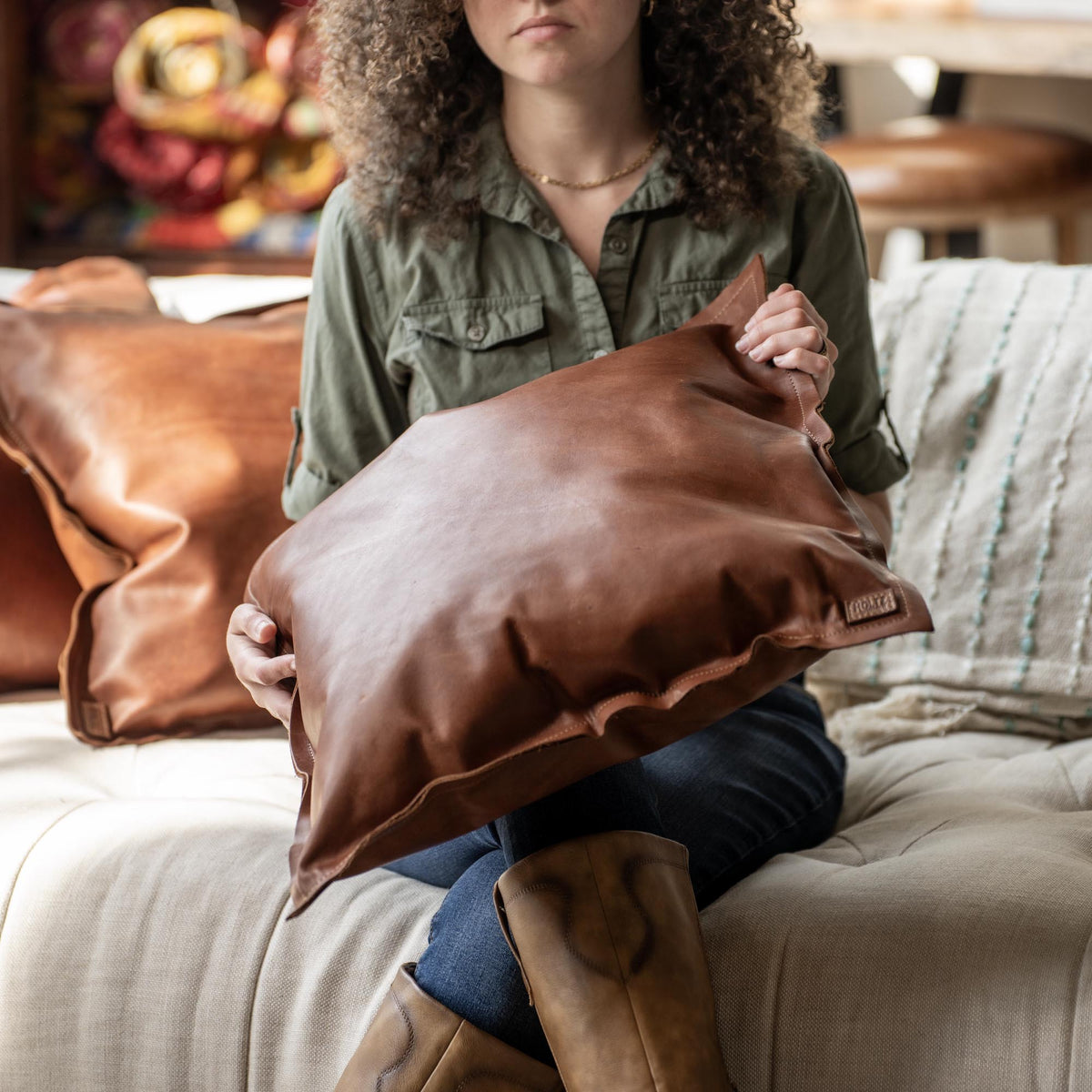 Full Grain Tumbled Leather Decor Throw Pillow - Holtz Leather