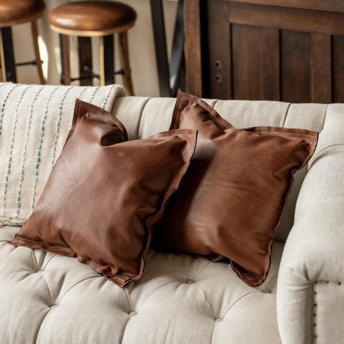Full Grain Tumbled Leather Decor Throw Pillow - Holtz Leather