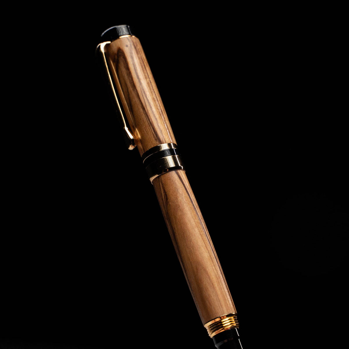 Hand - Turned Olive Wood Rollerball Pen + Fine Leather Pen Sleeve - Holtz Leather