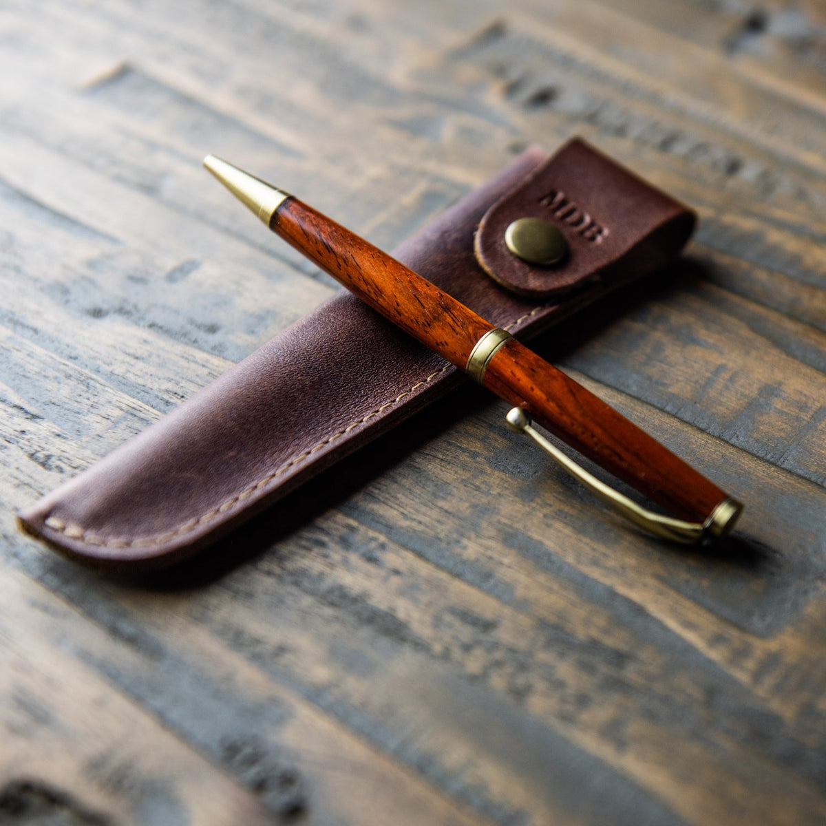 Hand - Turned Rose Wood Comfort Style Pen + Pen Sleeve - Holtz Leather