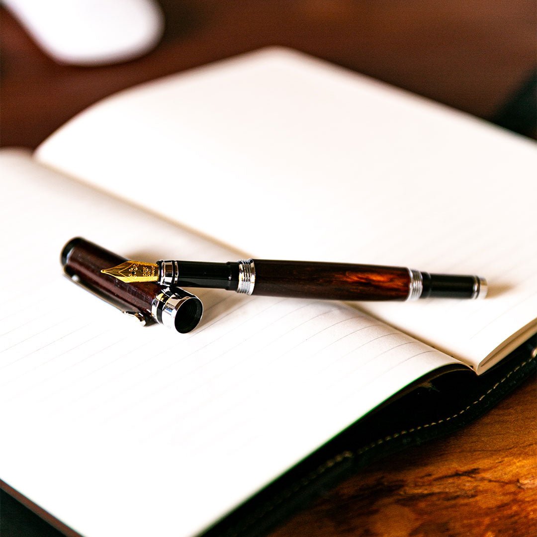 Hand - Turned Rose Wood Fountain Pen + Personalized Pen Sleeve - Holtz Leather