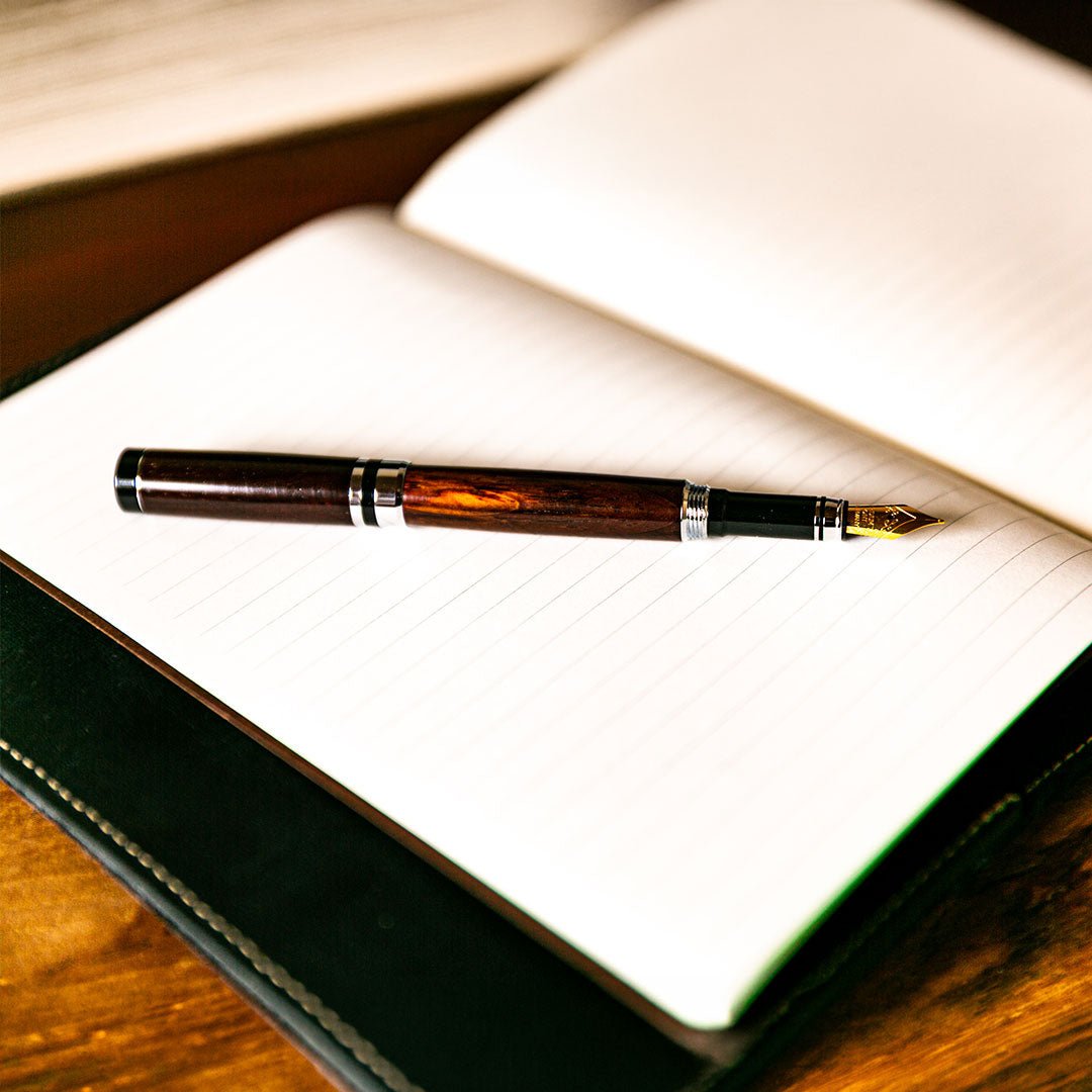 Hand - Turned Rose Wood Fountain Pen + Personalized Pen Sleeve - Holtz Leather