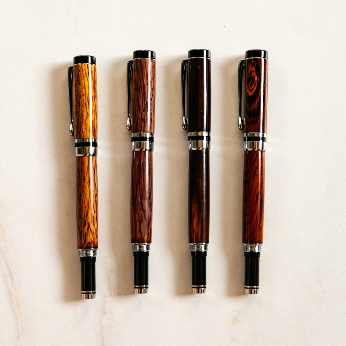 Hand - Turned Rose Wood Fountain Pen + Personalized Pen Sleeve - Holtz Leather