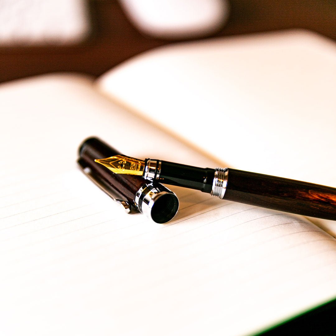 Hand - Turned Rose Wood Fountain Pen + Personalized Pen Sleeve - Holtz Leather