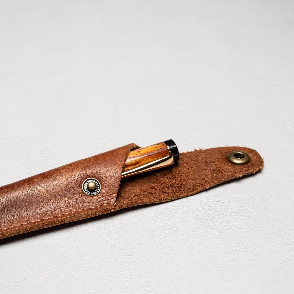 Hand - Turned Rosewood Rollerball Pen + Fine Leather Pen Sleeve - Holtz Leather