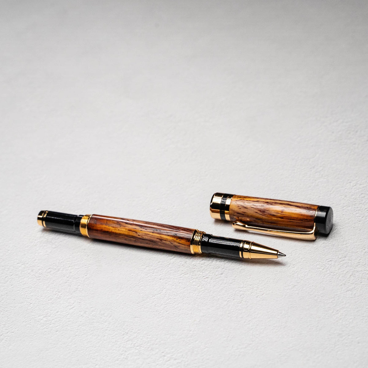 Hand - Turned Rosewood Rollerball Pen + Fine Leather Pen Sleeve - Holtz Leather