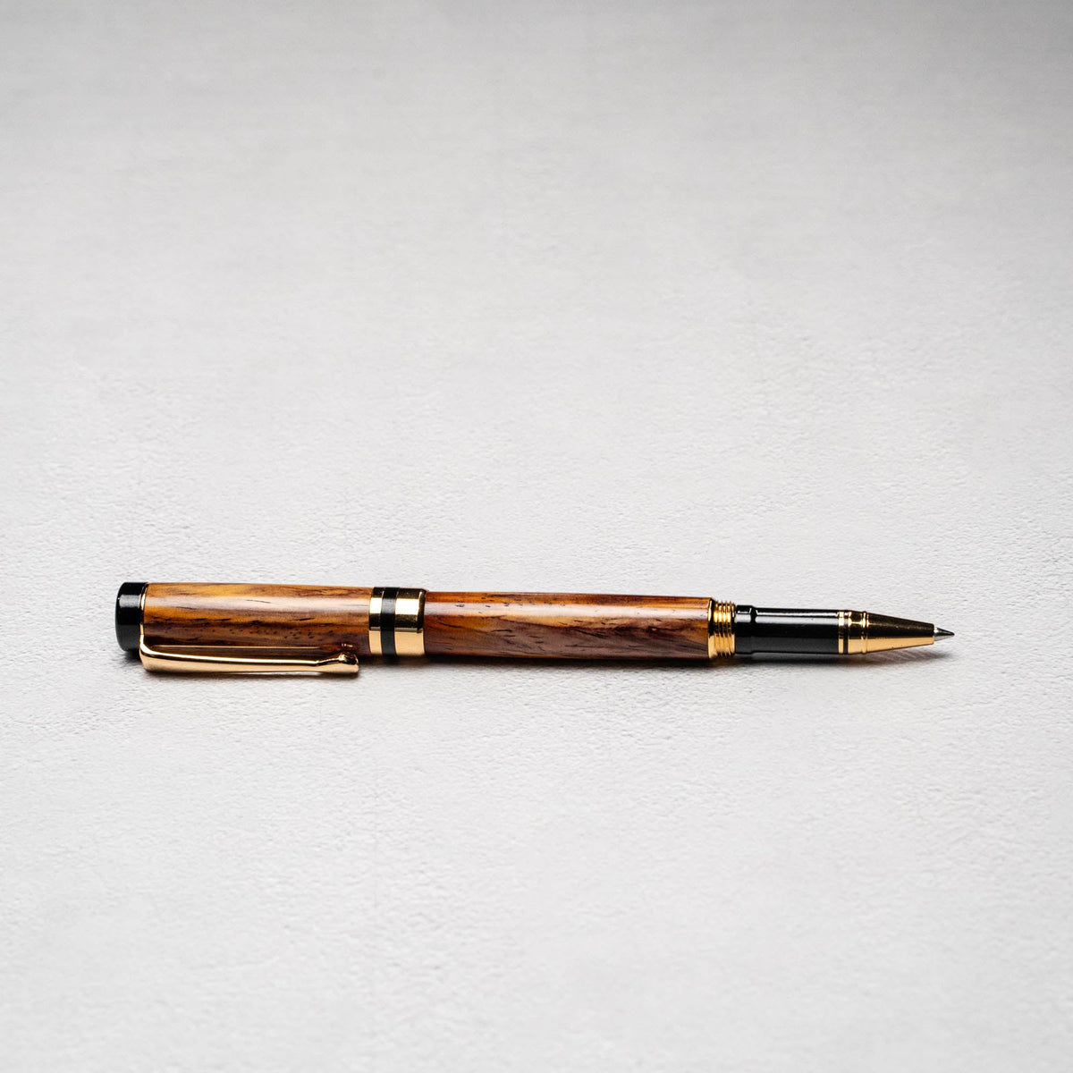 Hand - Turned Rosewood Rollerball Pen + Fine Leather Pen Sleeve - Holtz Leather