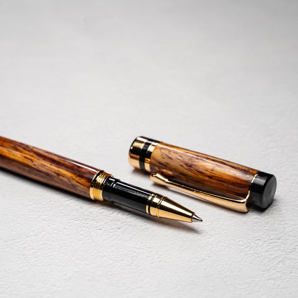 Hand - Turned Rosewood Rollerball Pen + Fine Leather Pen Sleeve - Holtz Leather