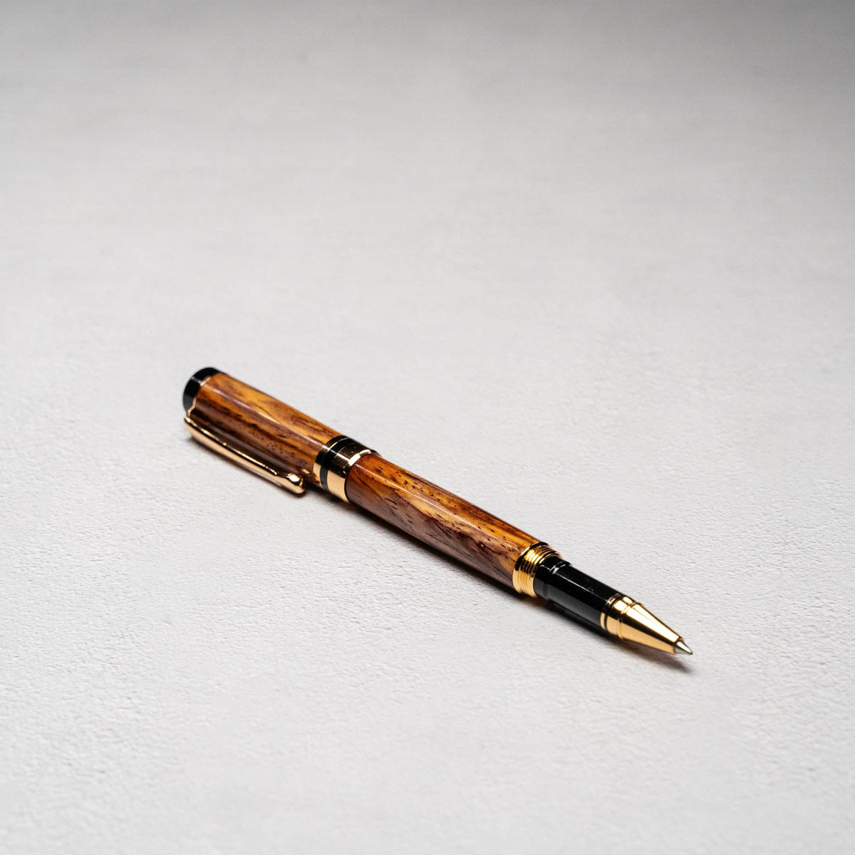 Hand - Turned Rosewood Rollerball Pen + Fine Leather Pen Sleeve - Holtz Leather