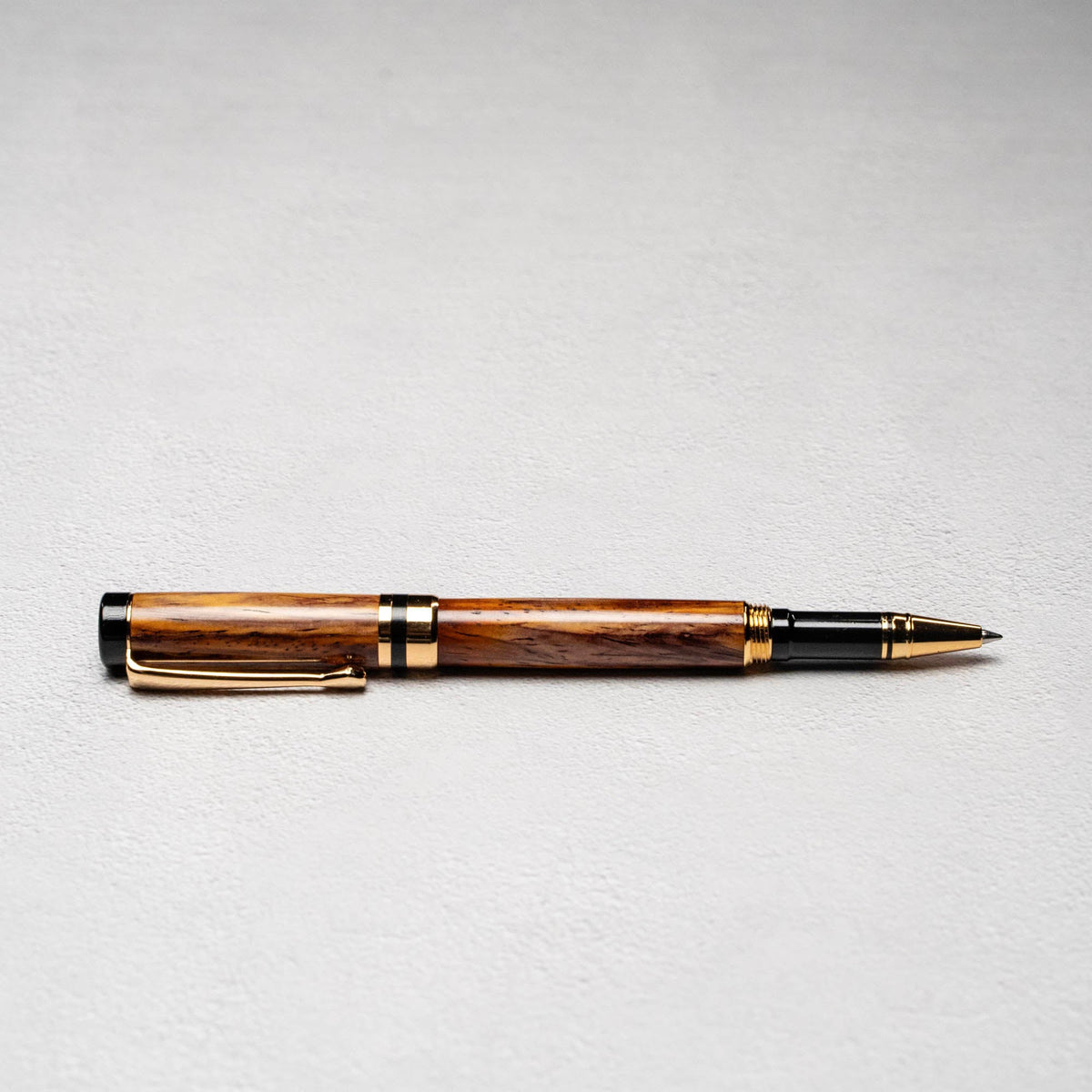 Hand - Turned Rosewood Rollerball Pen + Fine Leather Pen Sleeve - Holtz Leather