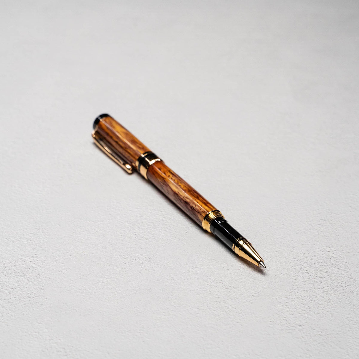 Hand - Turned Rosewood Rollerball Pen + Fine Leather Pen Sleeve - Holtz Leather