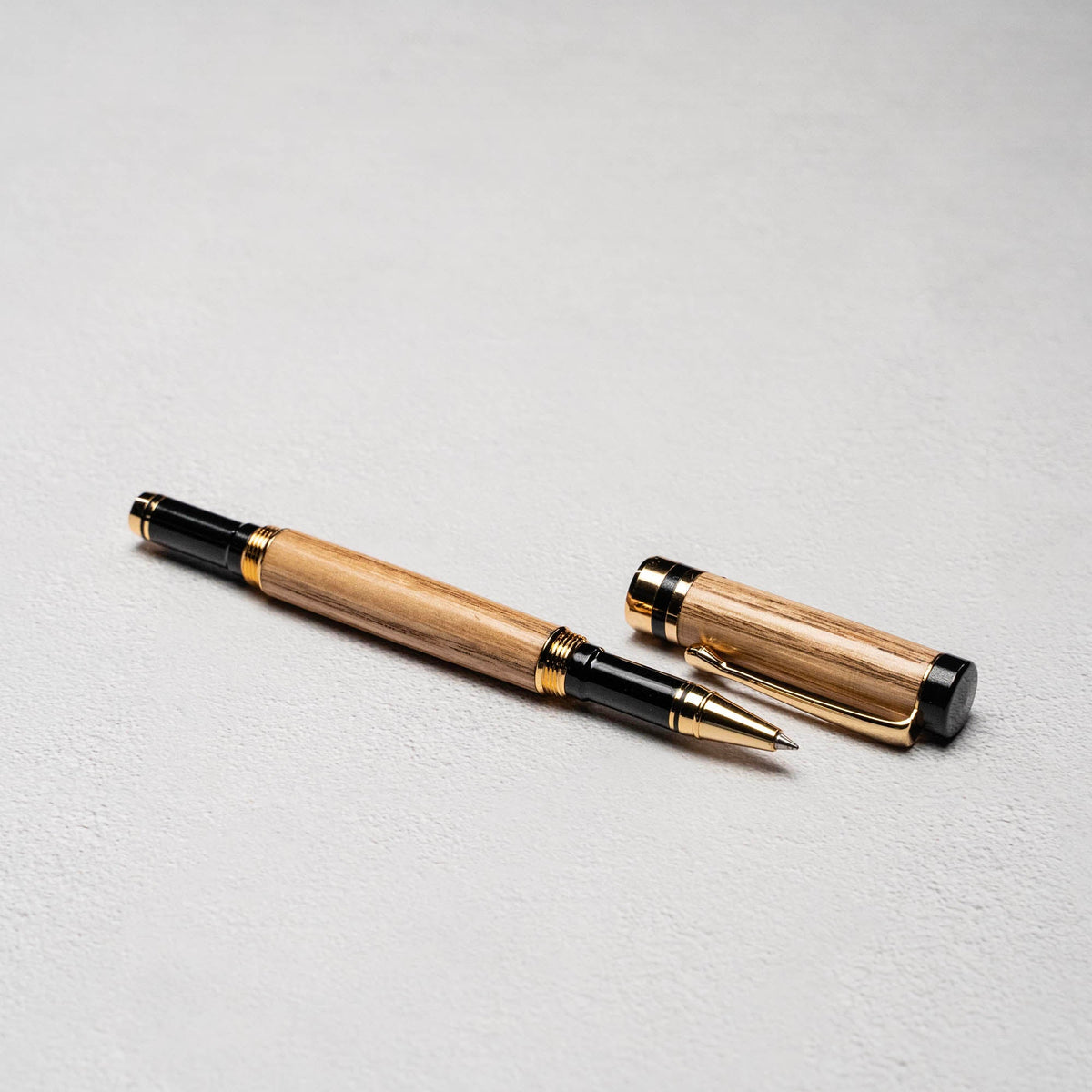 Hand - Turned Tennessee Whiskey Barrel Rollerball Pen + Fine Leather Pen Sleeve - Holtz Leather