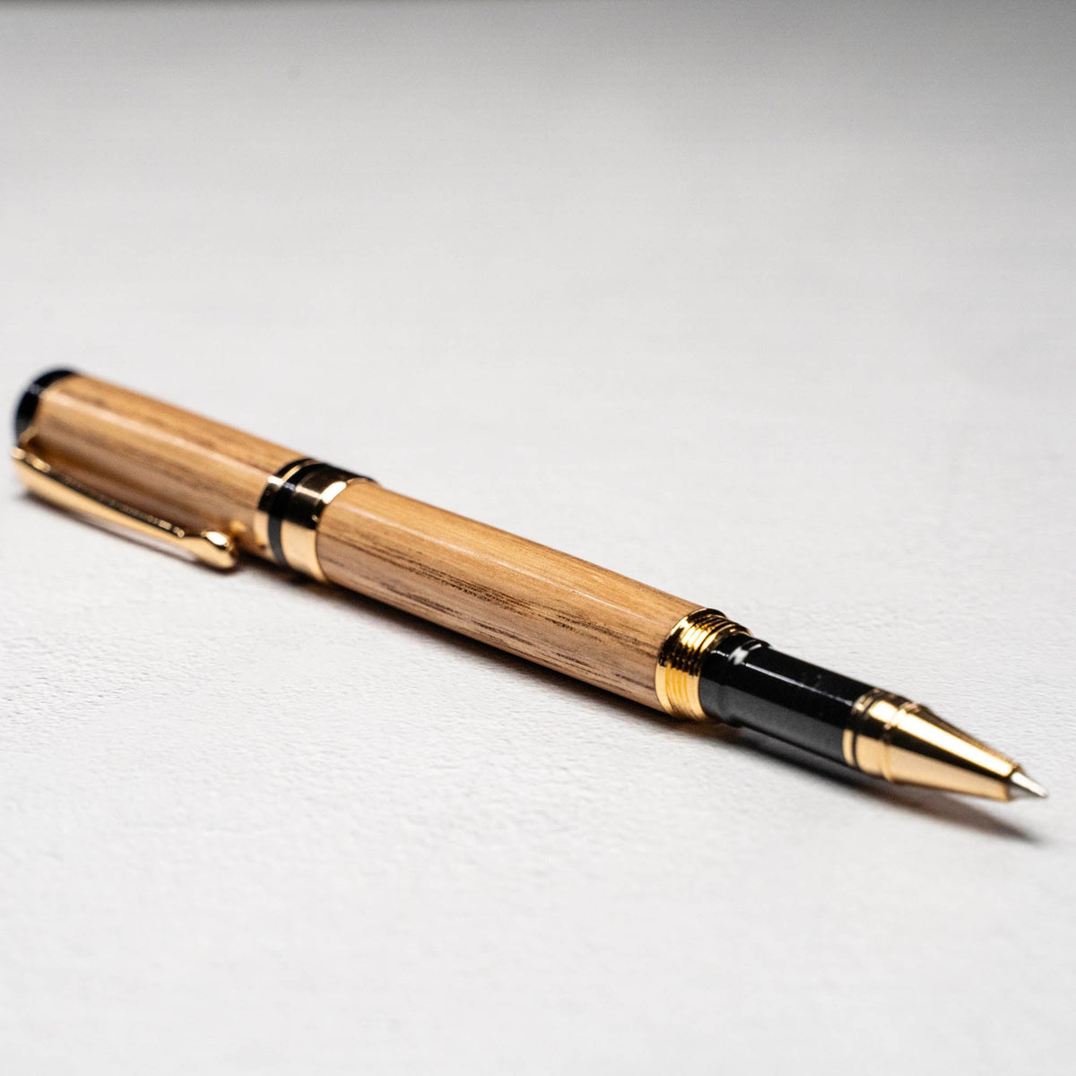 Hand - Turned Tennessee Whiskey Barrel Rollerball Pen + Fine Leather Pen Sleeve - Holtz Leather
