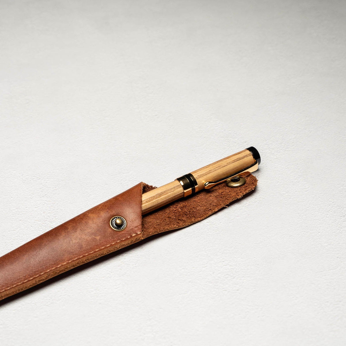 Hand - Turned Tennessee Whiskey Barrel Rollerball Pen + Fine Leather Pen Sleeve - Holtz Leather