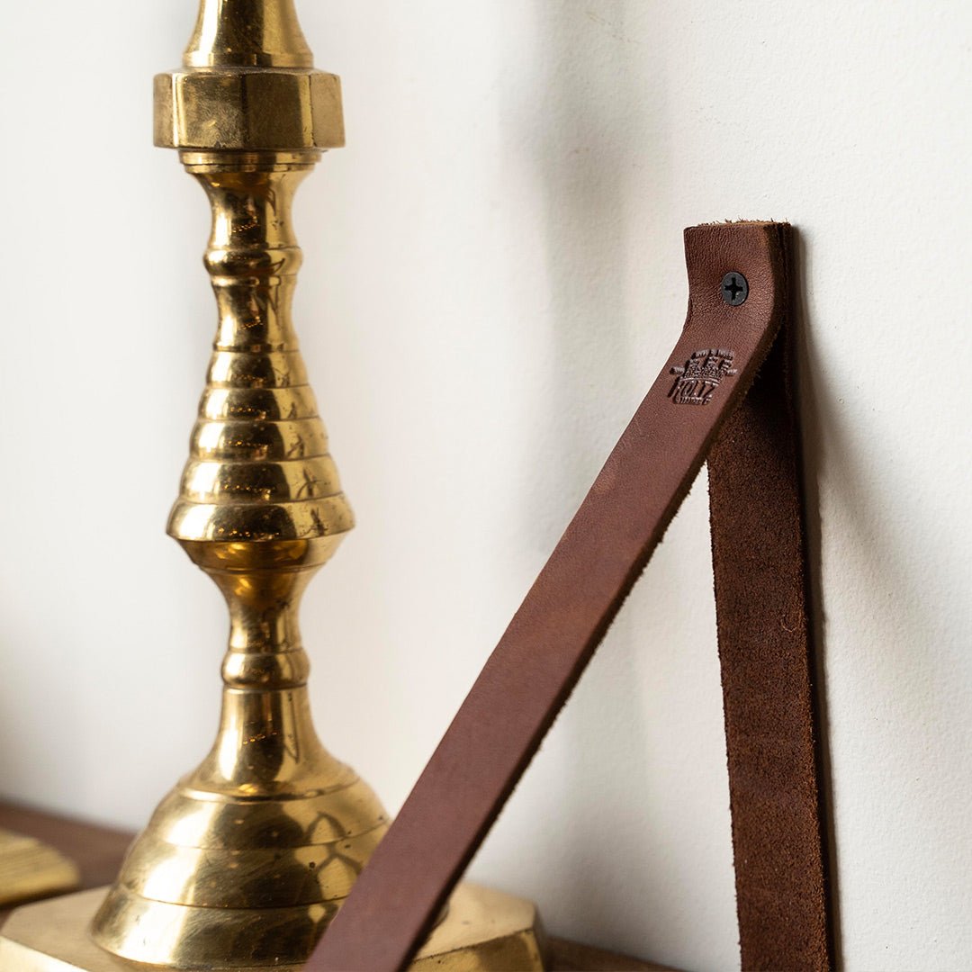 Hardwood Customizable Shelves ~ With Full Grain Leather Straps - Choose Your Stain - Holtz Leather