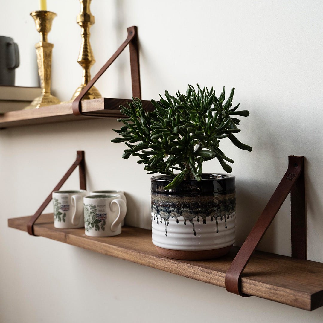 Hardwood Customizable Shelves ~ With Full Grain Leather Straps - Choose Your Stain - Holtz Leather