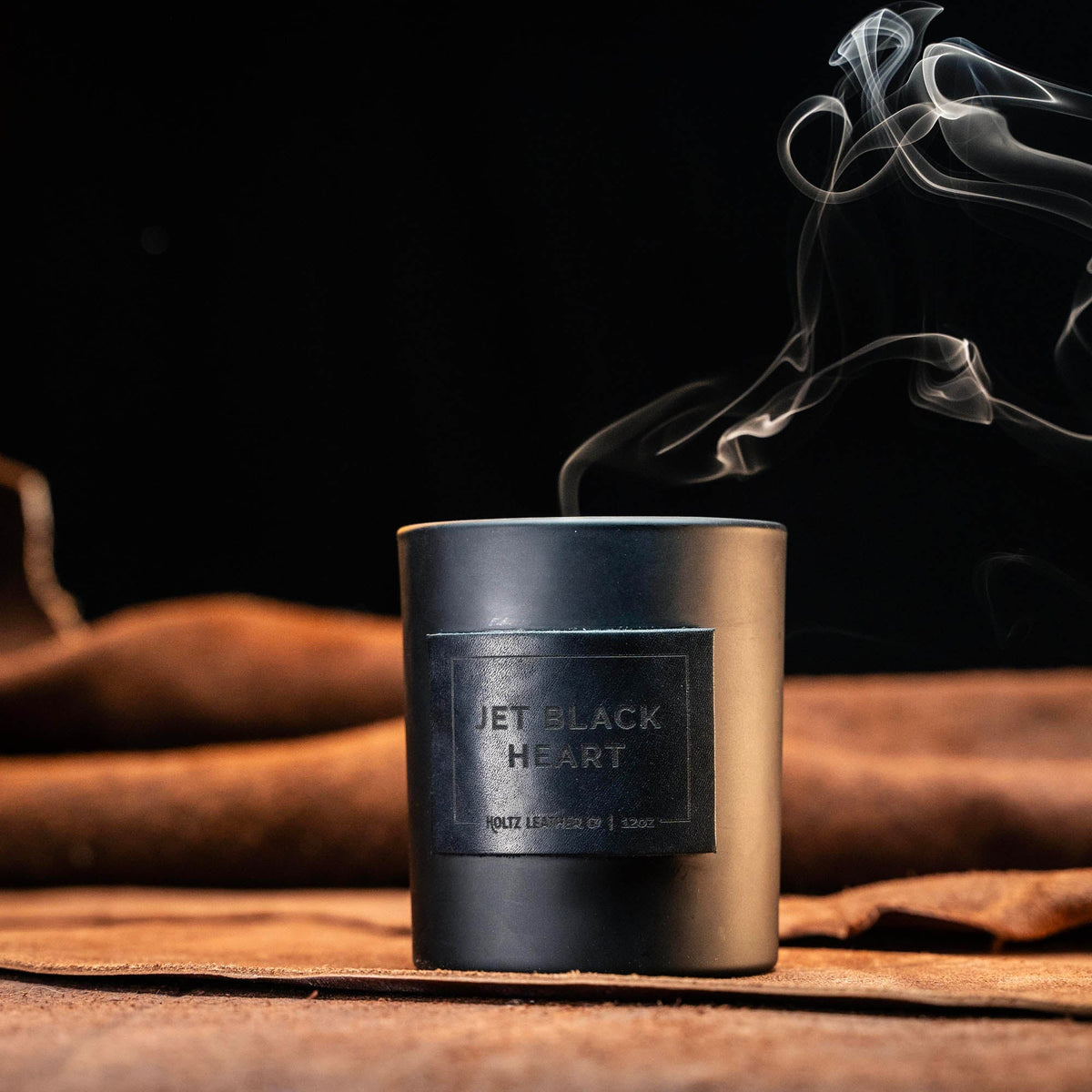 Jet Black Heart - Smolder Luxe Masculine Scented Leather Patch Candle - Holtz Leather