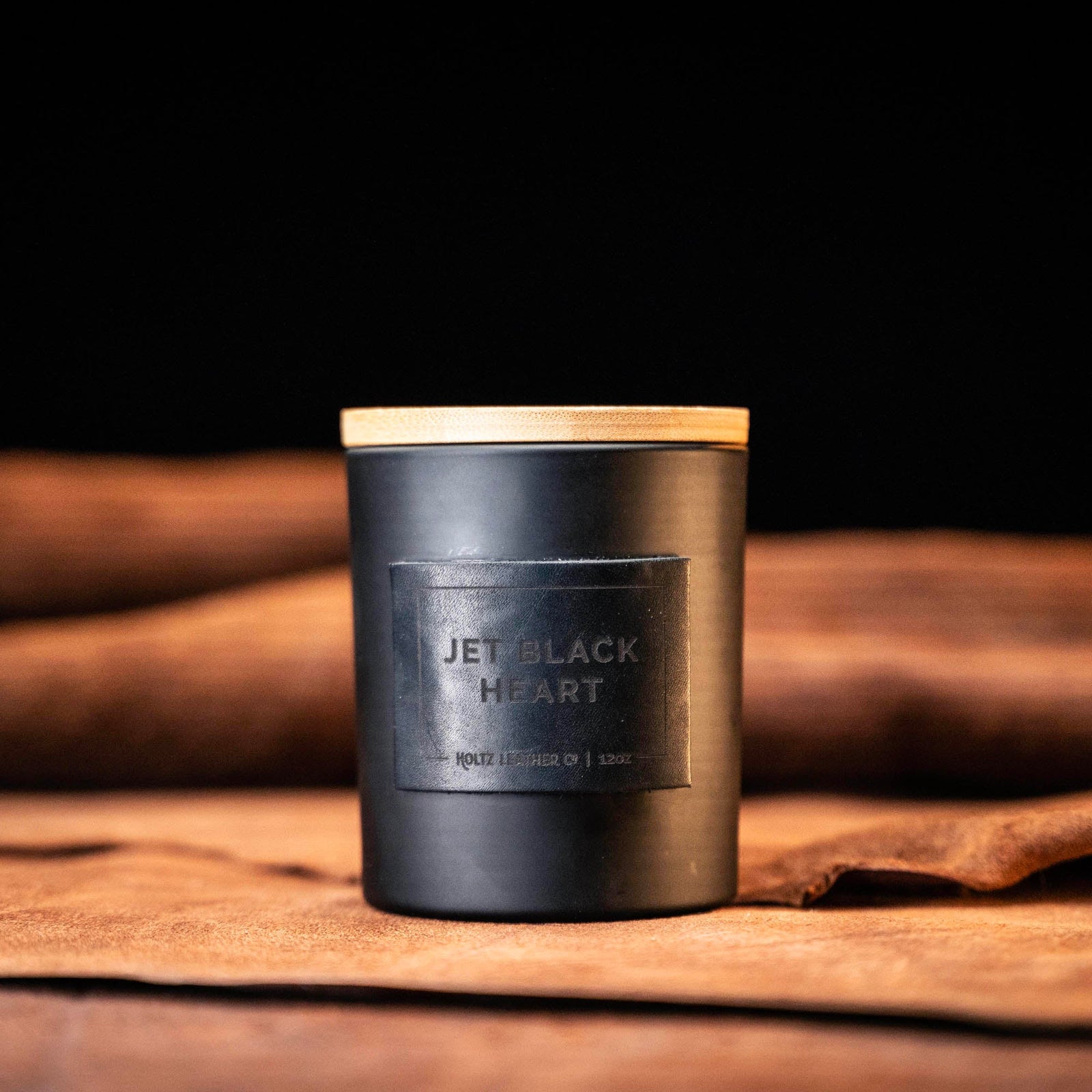 Jet Black Heart - Smolder Luxe Masculine Scented Leather Patch Candle - Holtz Leather