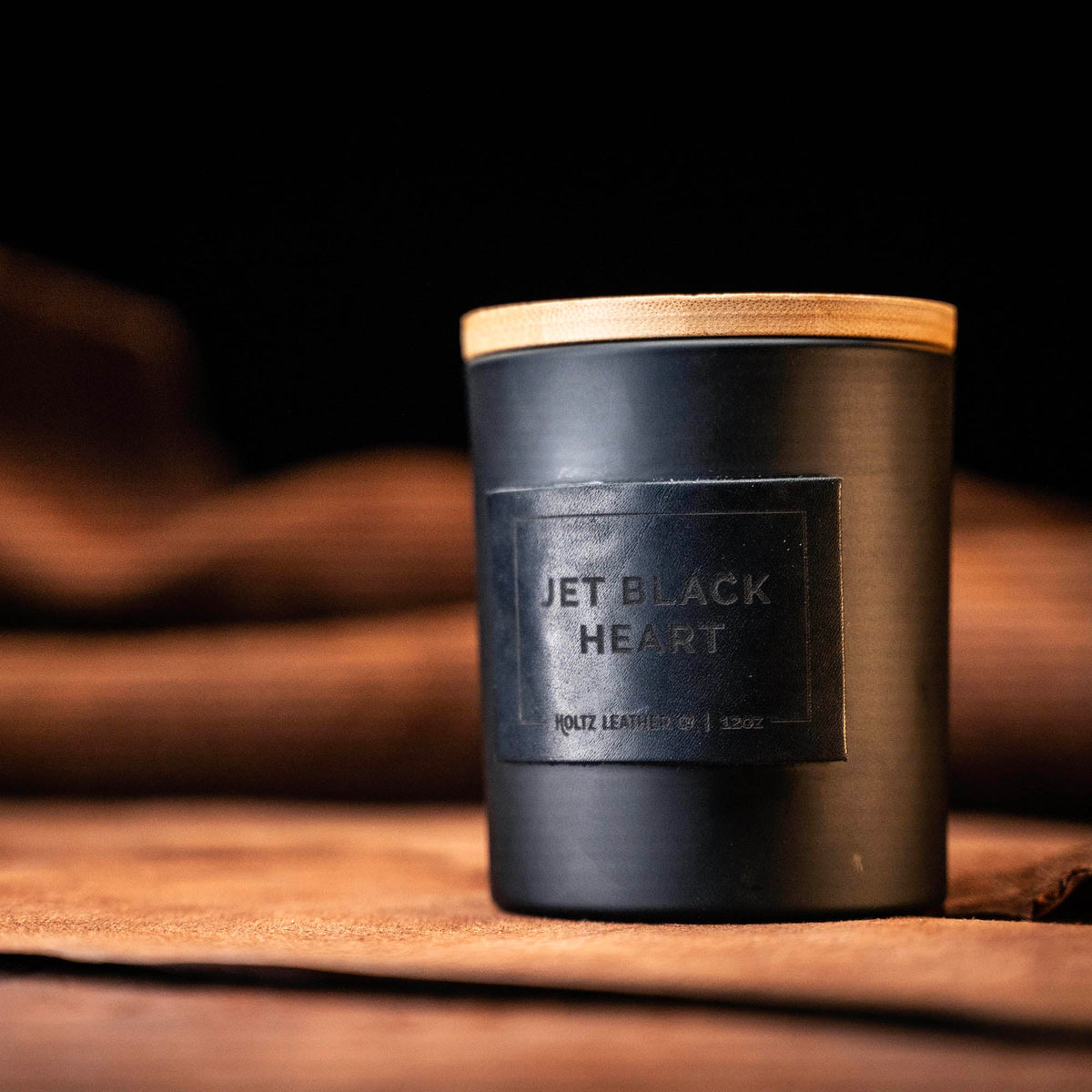 Jet Black Heart - Smolder Luxe Masculine Scented Leather Patch Candle - Holtz Leather