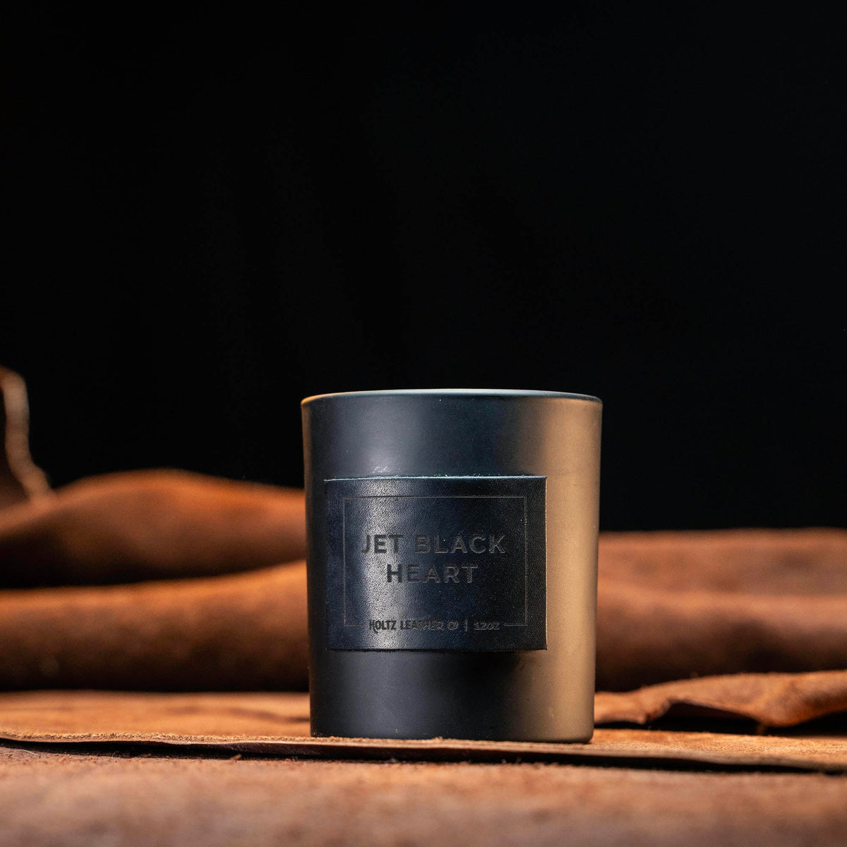 Jet Black Heart - Smolder Luxe Masculine Scented Leather Patch Candle - Holtz Leather