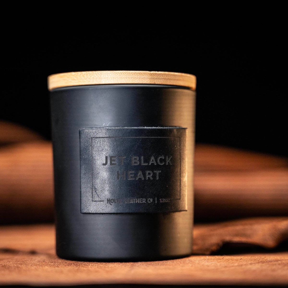 Jet Black Heart - Smolder Luxe Masculine Scented Leather Patch Candle - Holtz Leather