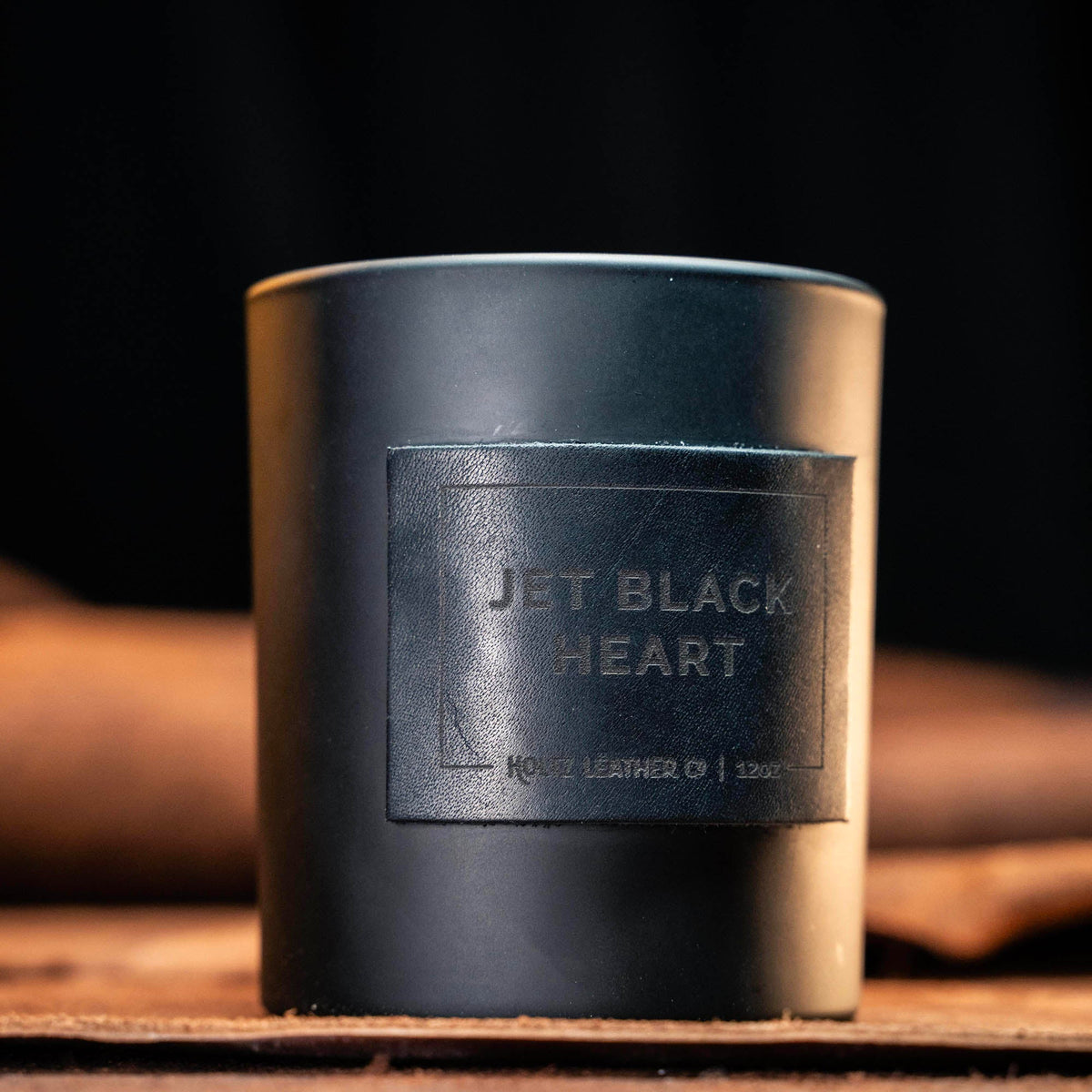 Jet Black Heart - Smolder Luxe Masculine Scented Leather Patch Candle - Holtz Leather