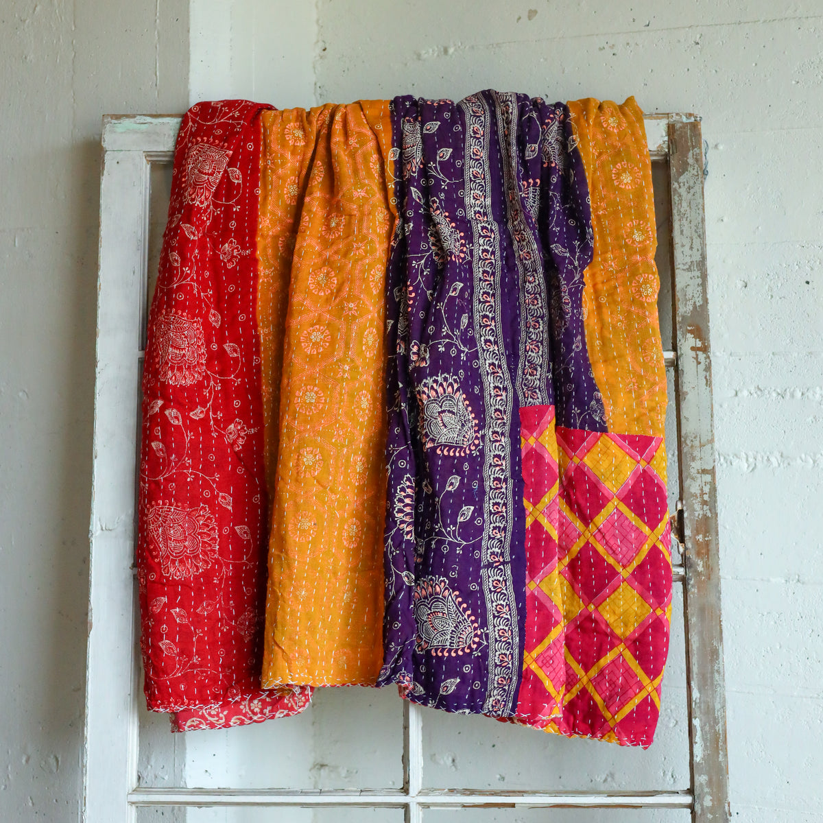 Kantha India Blanket One - of - a - Kind Handcrafted Quilted Pattern Throw – No. K - 00663 - Holtz Leather