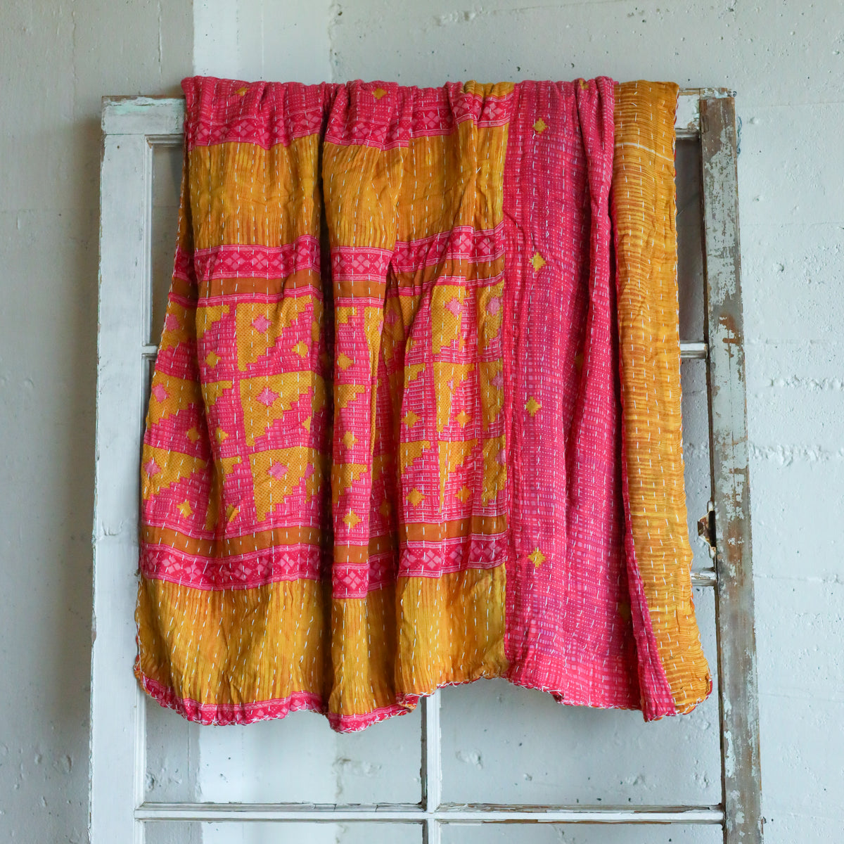 Kantha India Blanket One - of - a - Kind Handcrafted Quilted Pattern Throw – No. K - 00664 - Holtz Leather