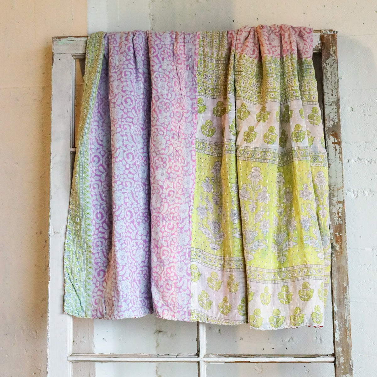 Kantha India Blanket One - of - a - Kind Handcrafted Quilted Pattern Throw – No. K - 00668 - Holtz Leather