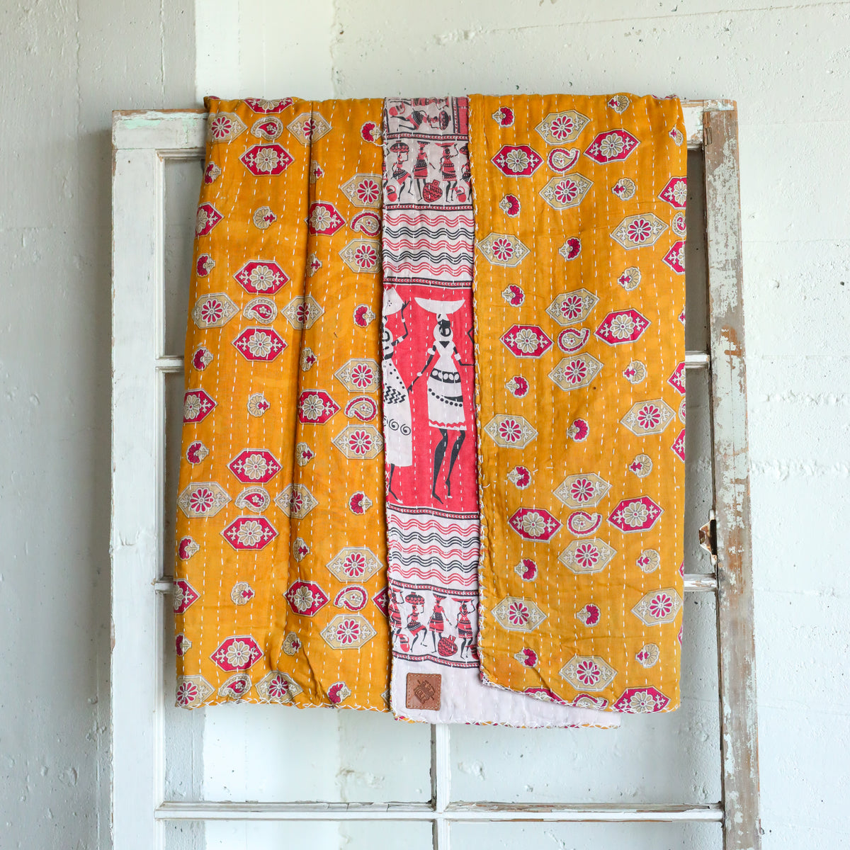 Kantha India Blanket One - of - a - Kind Handcrafted Quilted Pattern Throw – No. K - 00671 - Holtz Leather